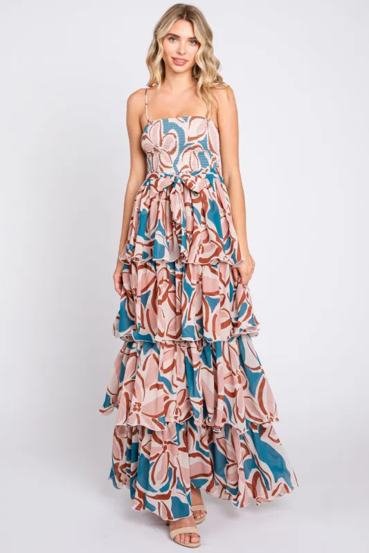 Teal Floral Flounce Tier Maxi Dress sold by Pinkblush