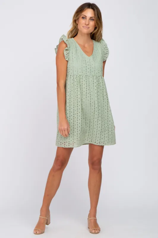 Mint Eyelet V-Neck Dress sold by Pinkblush