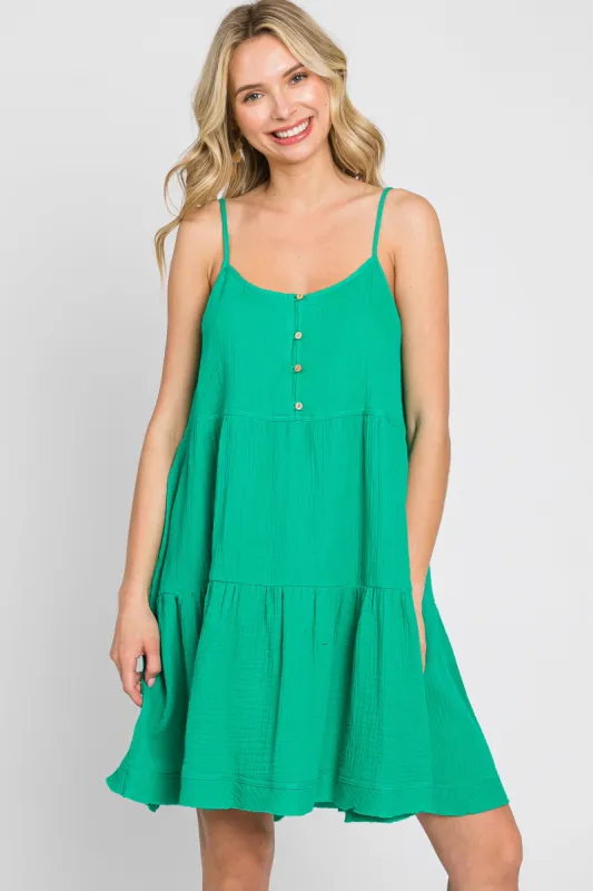 Green Front Button Tiered Dress sold by Pinkblush