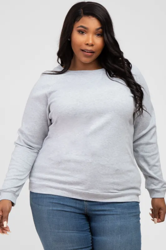 Heather Grey Crew Neck Long Sleeve Plus Top sold by Pinkblush