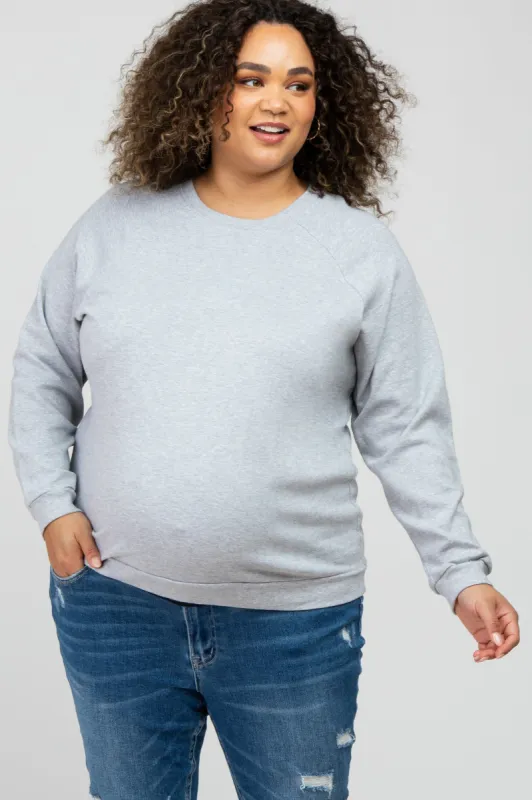 Heather Grey Crew Neck Long Sleeve Maternity Plus Top sold by Pinkblush