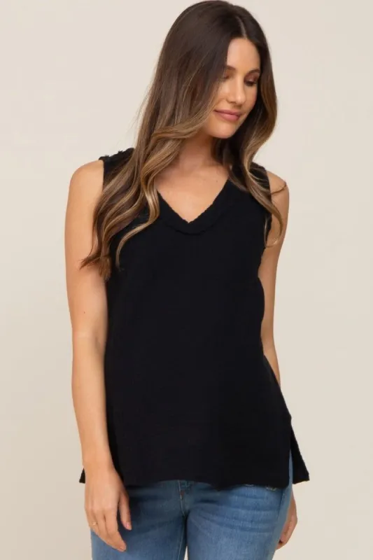 Black Sleeveless Textured Maternity Top sold by Pinkblush