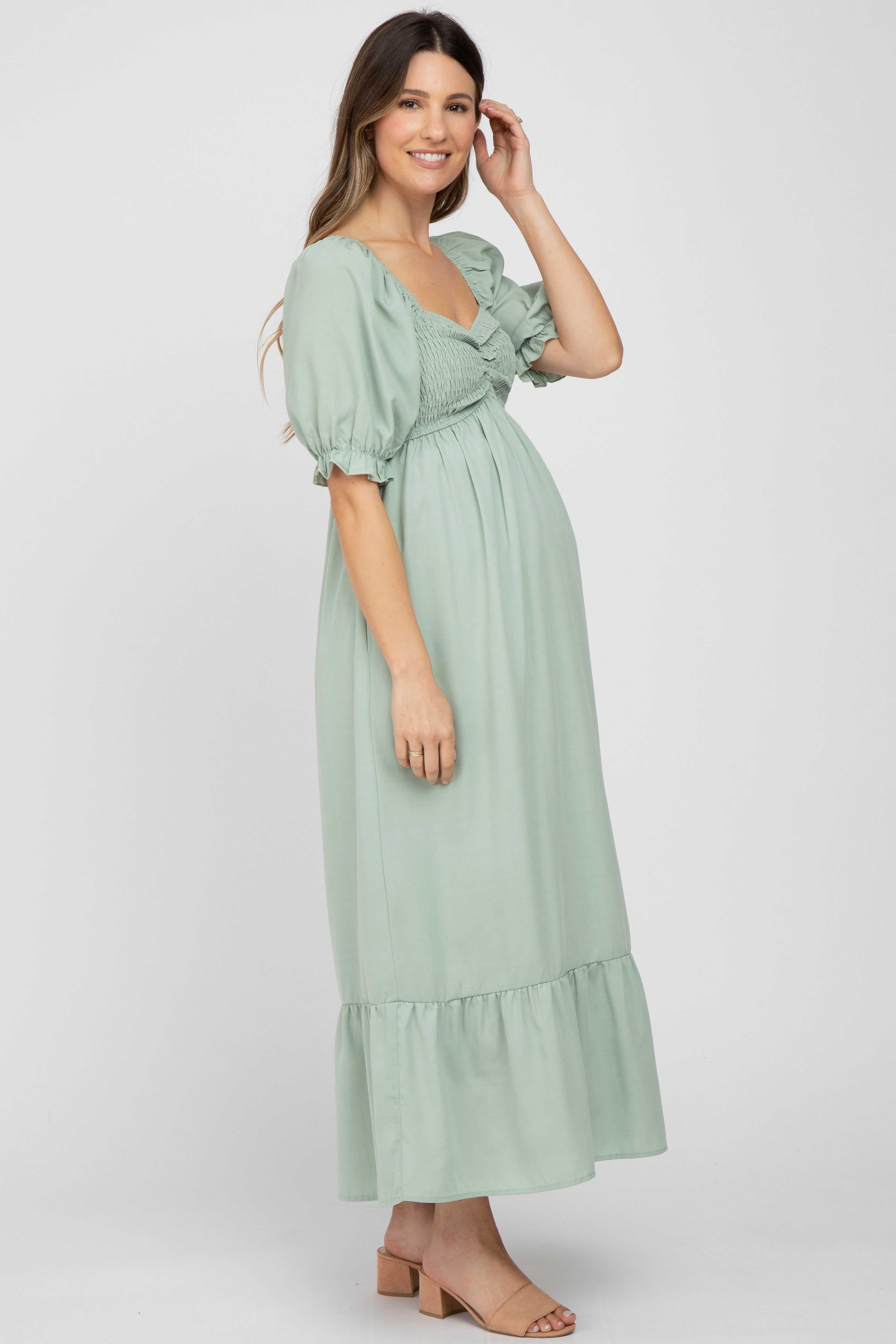 Mint Smocked Sweetheart Neck Maternity Maxi Dress sold by Pinkblush product image thumbnail 2