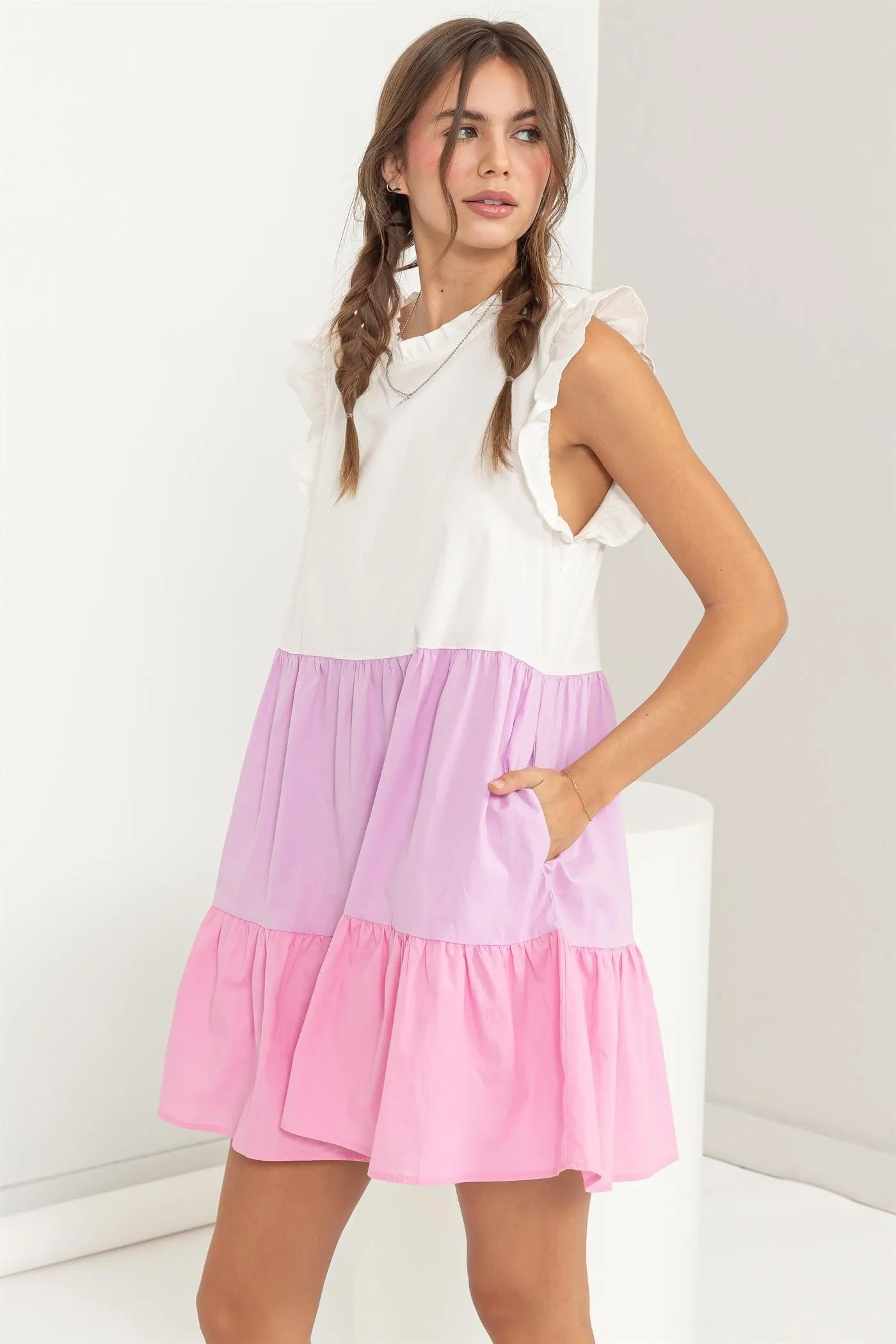 Pink Multi Poplin Color Block Mini Dress sold by Pinkblush