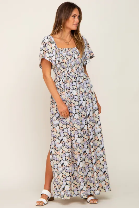Black Floral Smocked Maxi Dress sold by Pinkblush