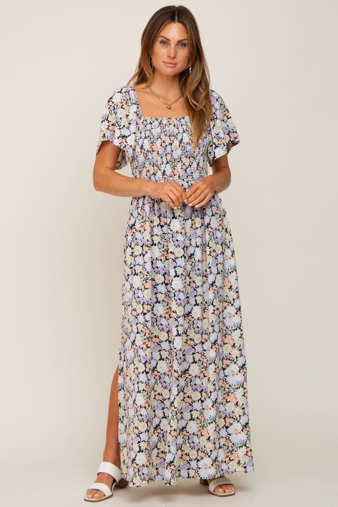 Black Floral Smocked Maxi Dress sold by Pinkblush product image thumbnail 4