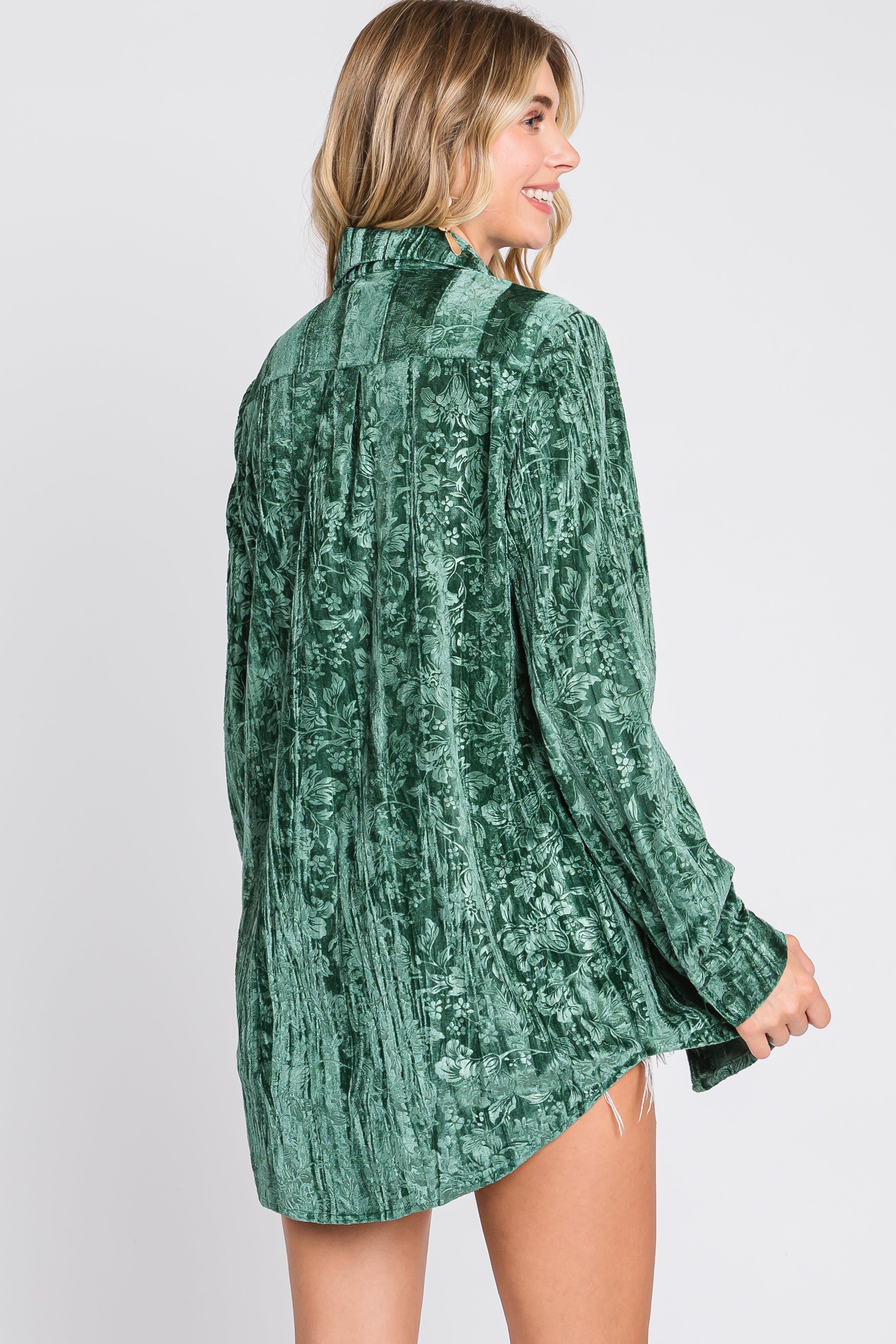 Green Embossed Floral Velvet Blouse sold by Pinkblush product image thumbnail 3