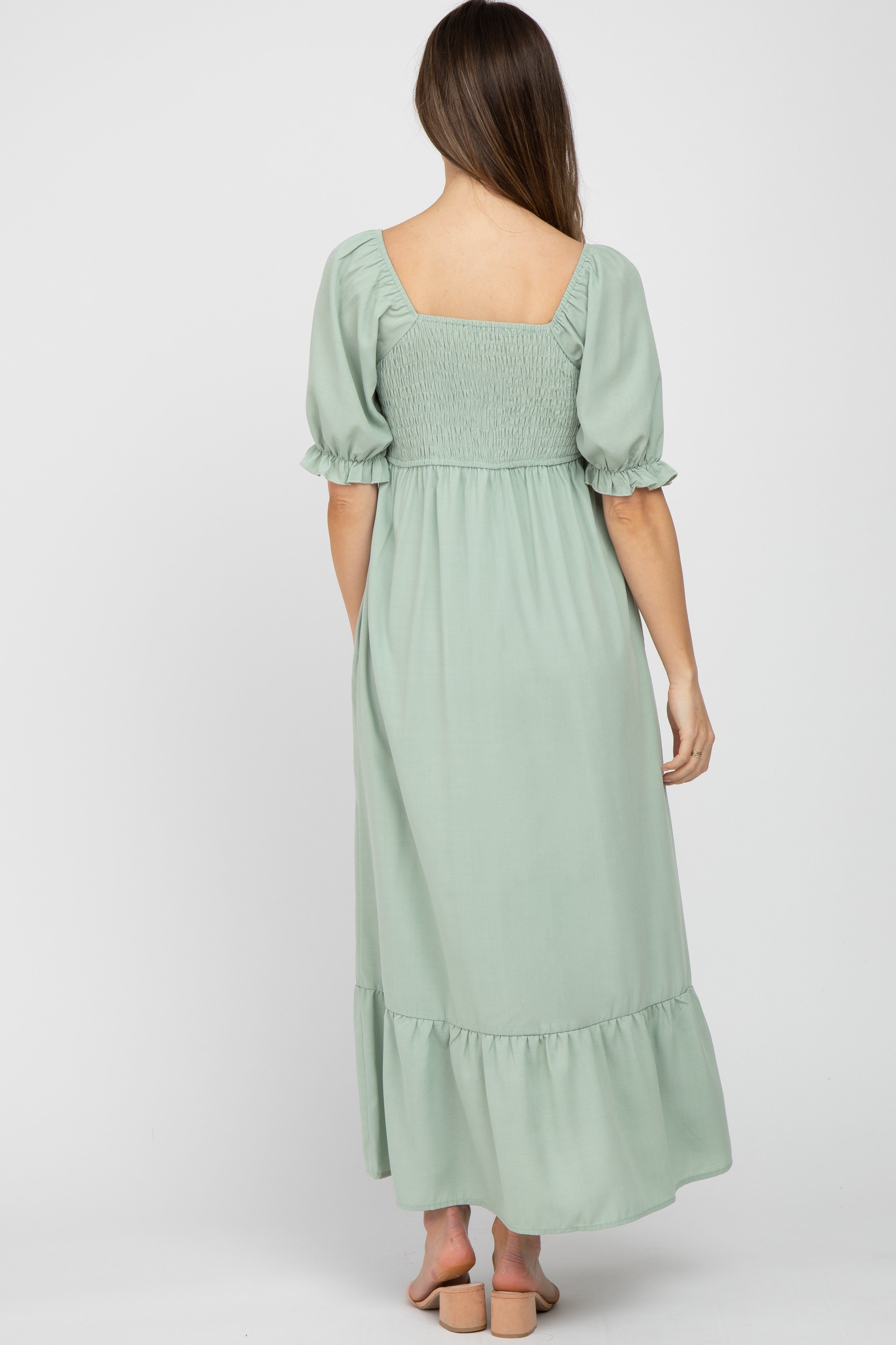 Mint Smocked Sweetheart Neck Maternity Maxi Dress sold by Pinkblush product image thumbnail 3