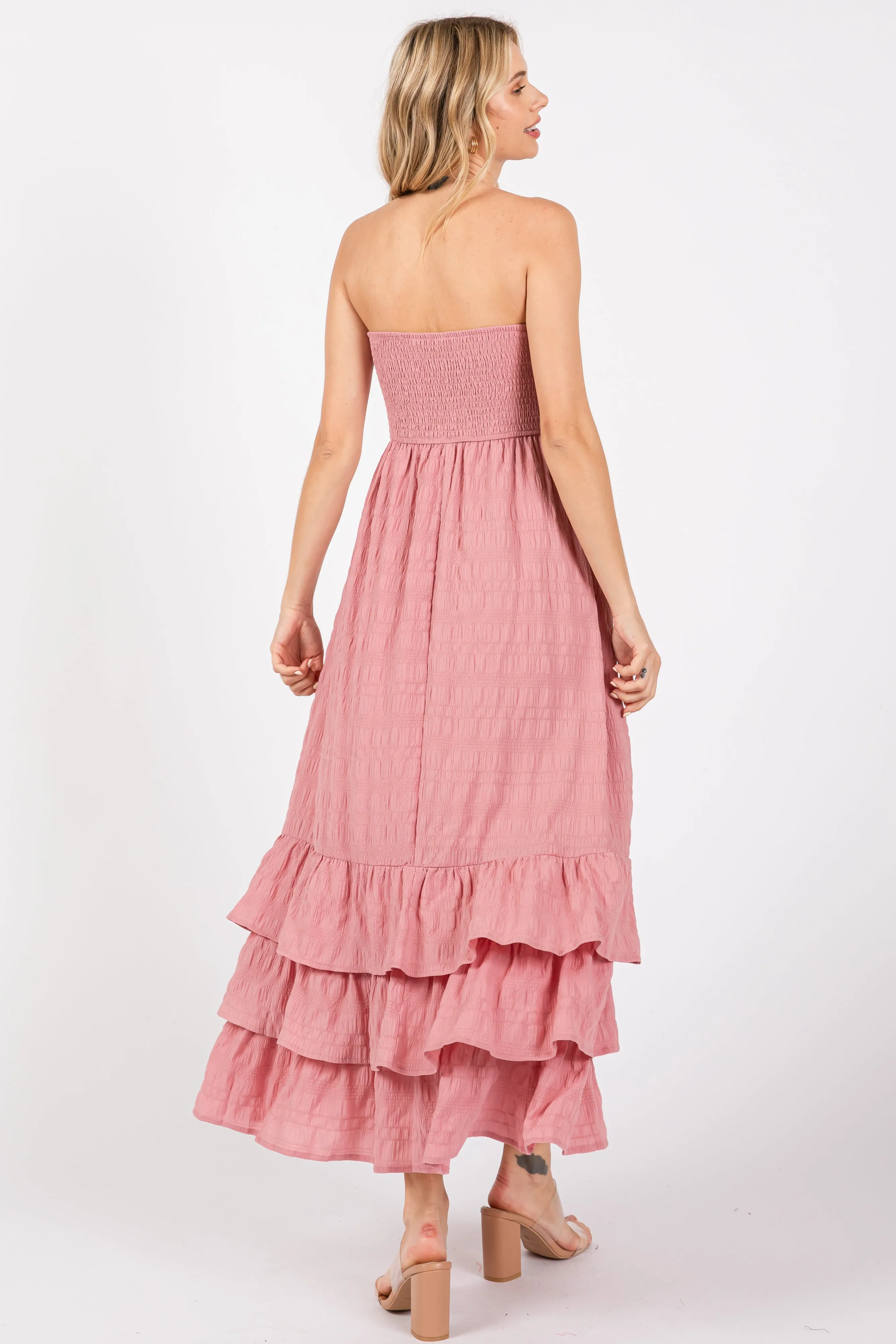 Mauve Smocked Ruffle Hem Tube Maxi Dress sold by Pinkblush product image thumbnail 3