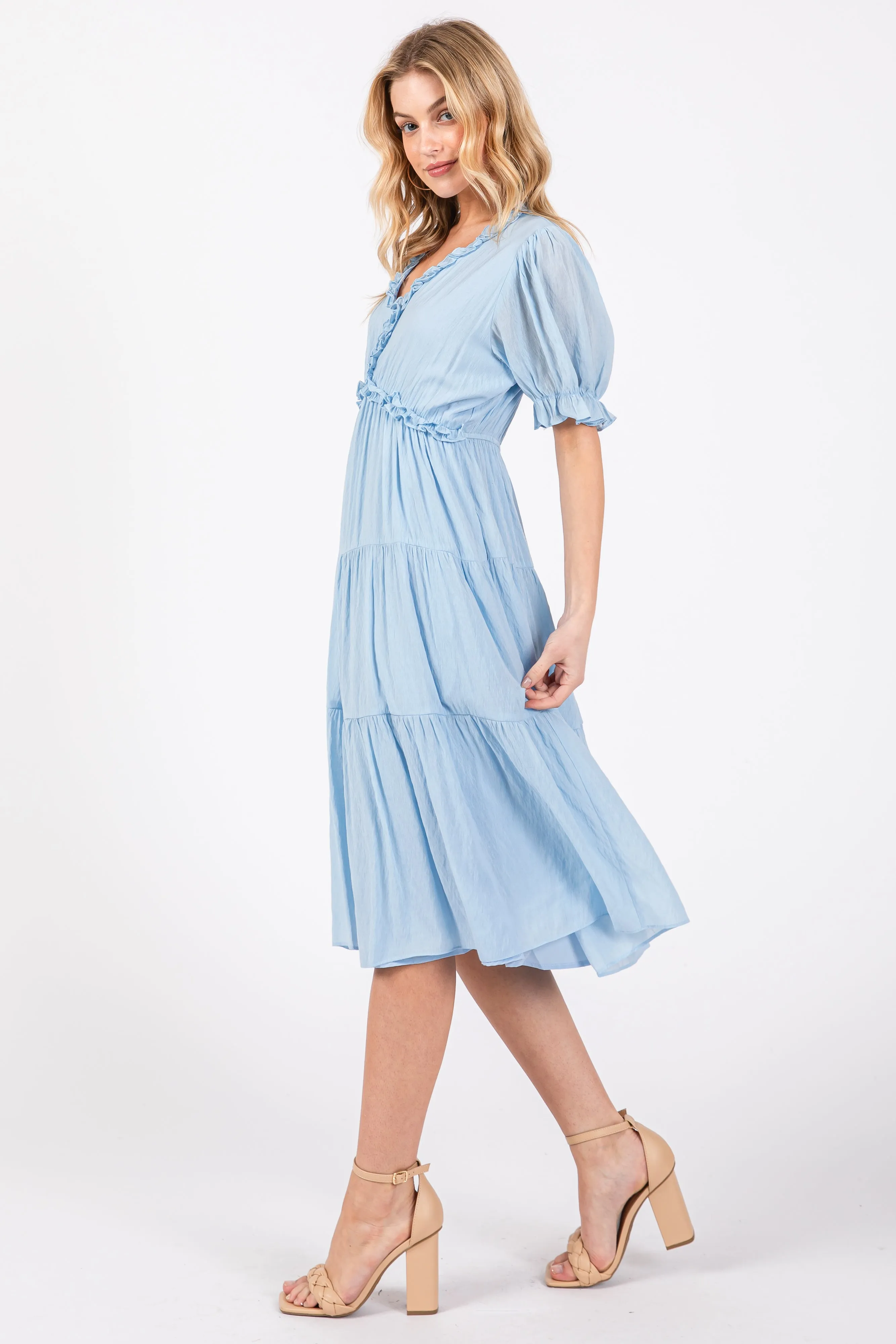 Light Blue Ruffle Trim Tiered Dress sold by Pinkblush product image thumbnail 2