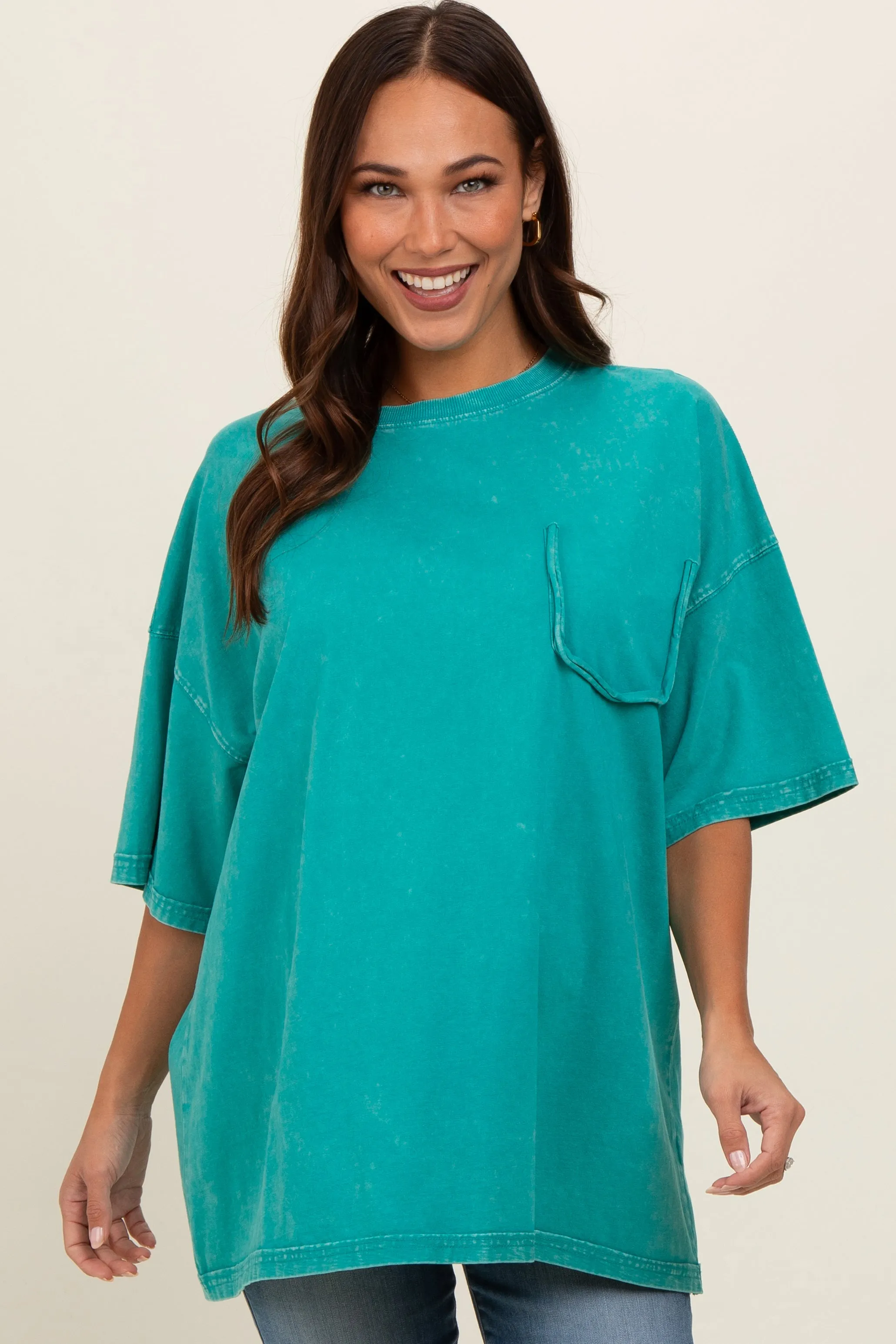 Turquoise Faded Wash Maternity Short Sleeve Top sold by Pinkblush