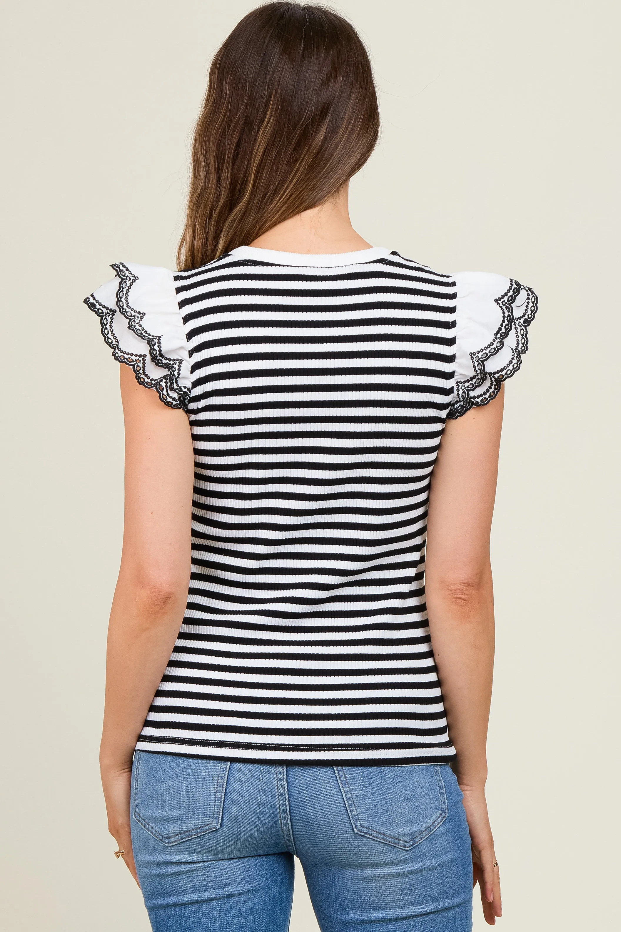 Black Striped Eyelet Lace Sleeve Maternity Blouse sold by Pinkblush product image thumbnail 3