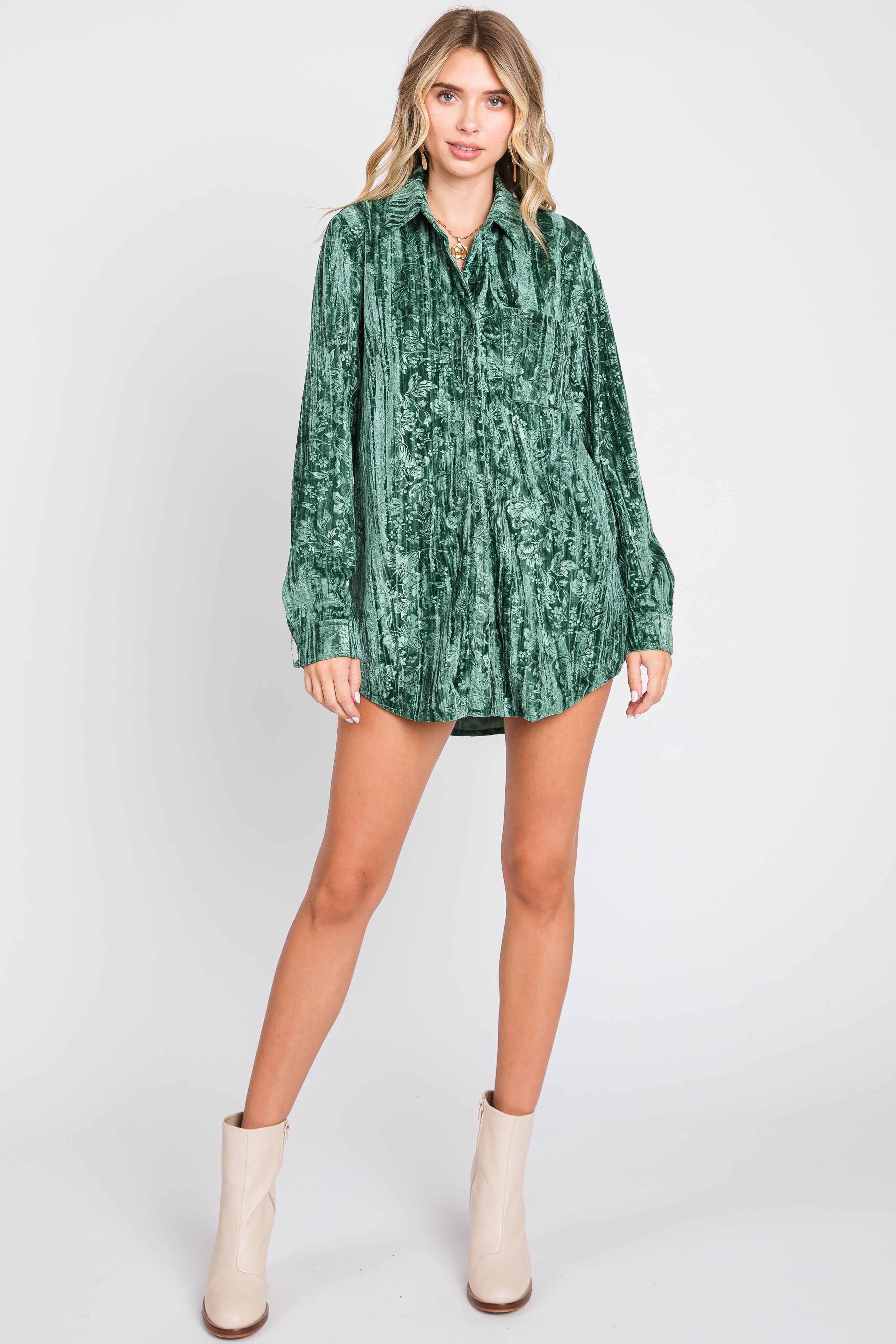 Green Embossed Floral Velvet Blouse sold by Pinkblush product image thumbnail 4