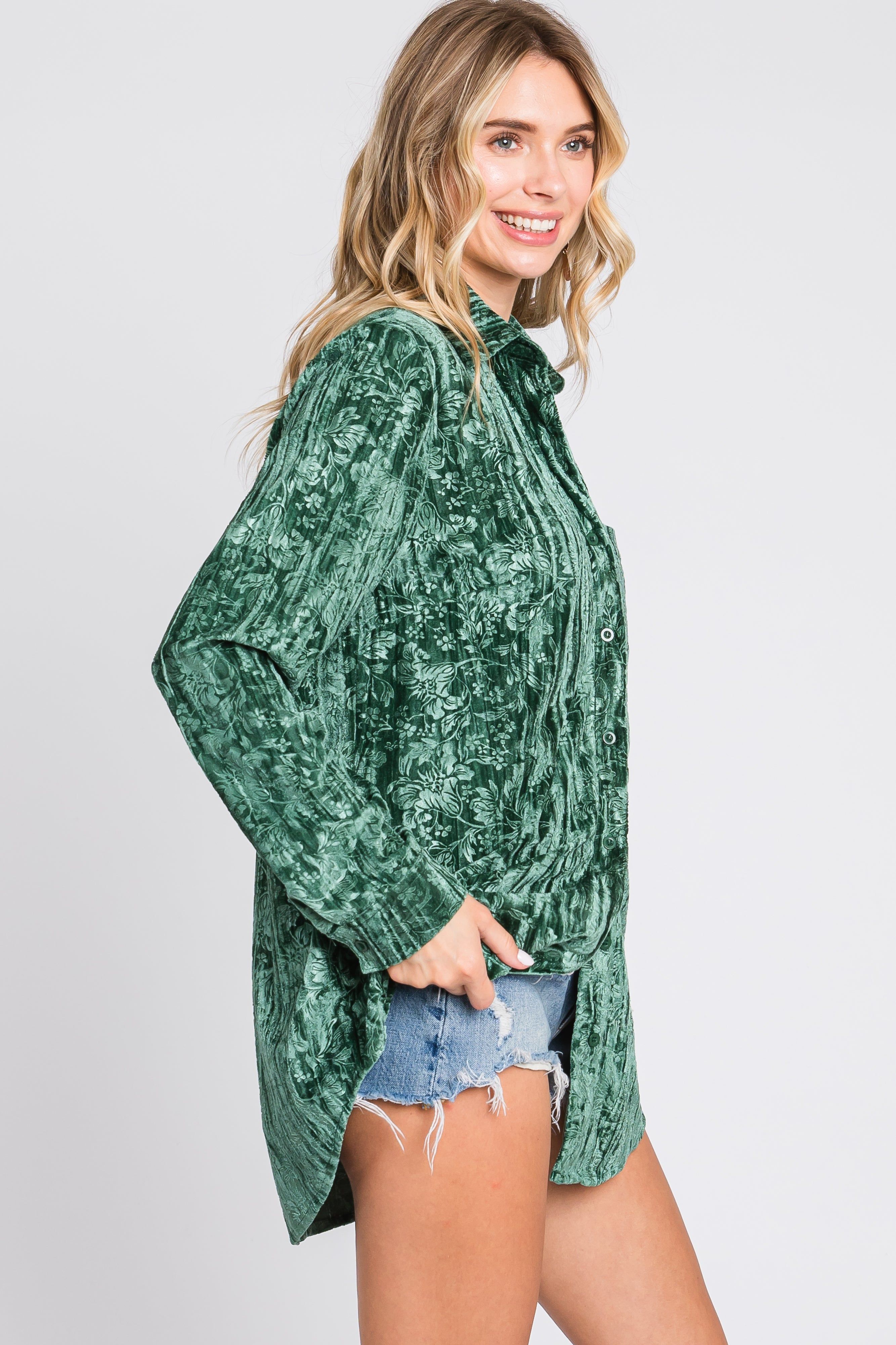 Green Embossed Floral Velvet Blouse sold by Pinkblush product image thumbnail 2