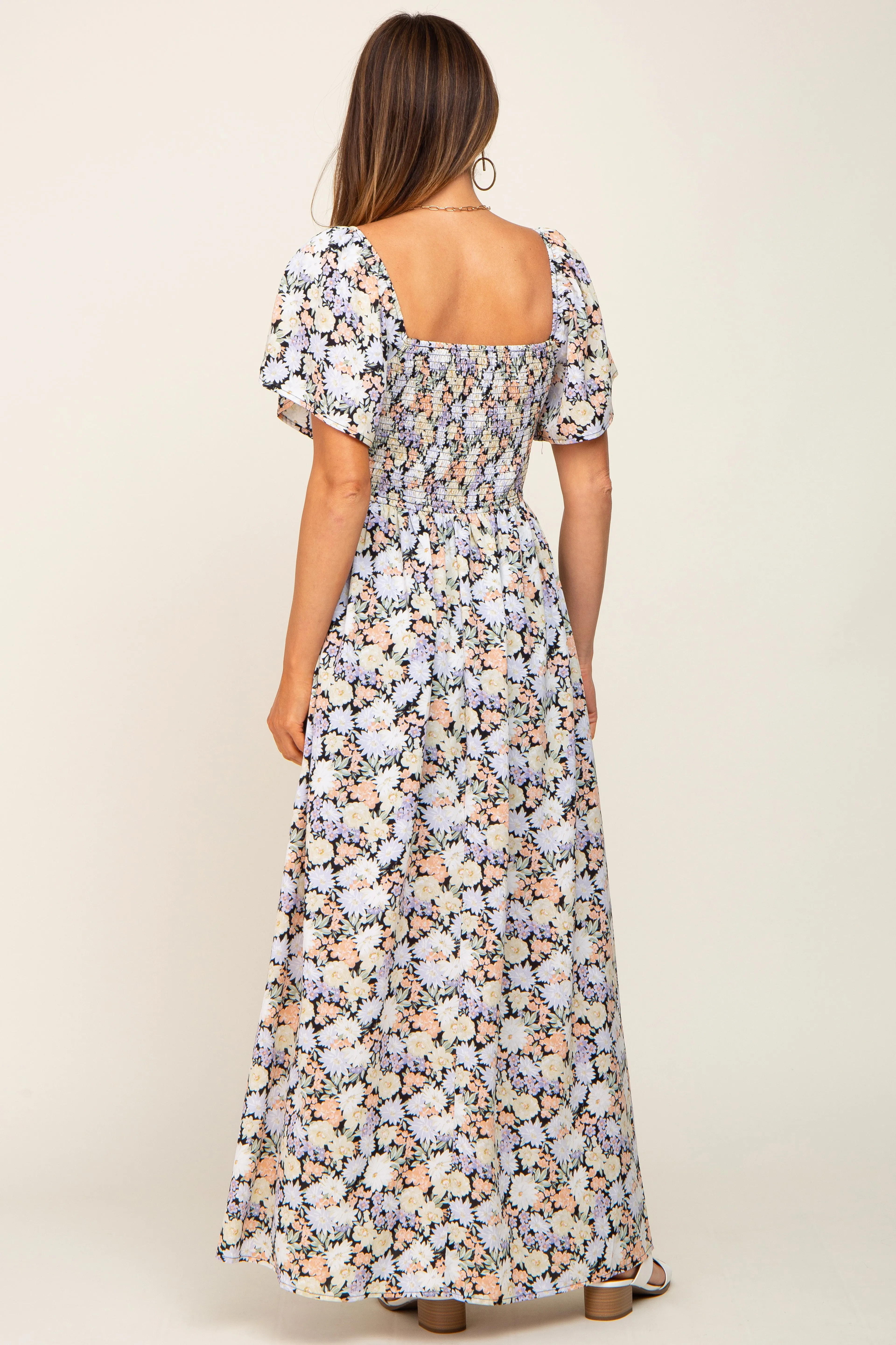 Black Floral Smocked Maxi Dress sold by Pinkblush product image thumbnail 3
