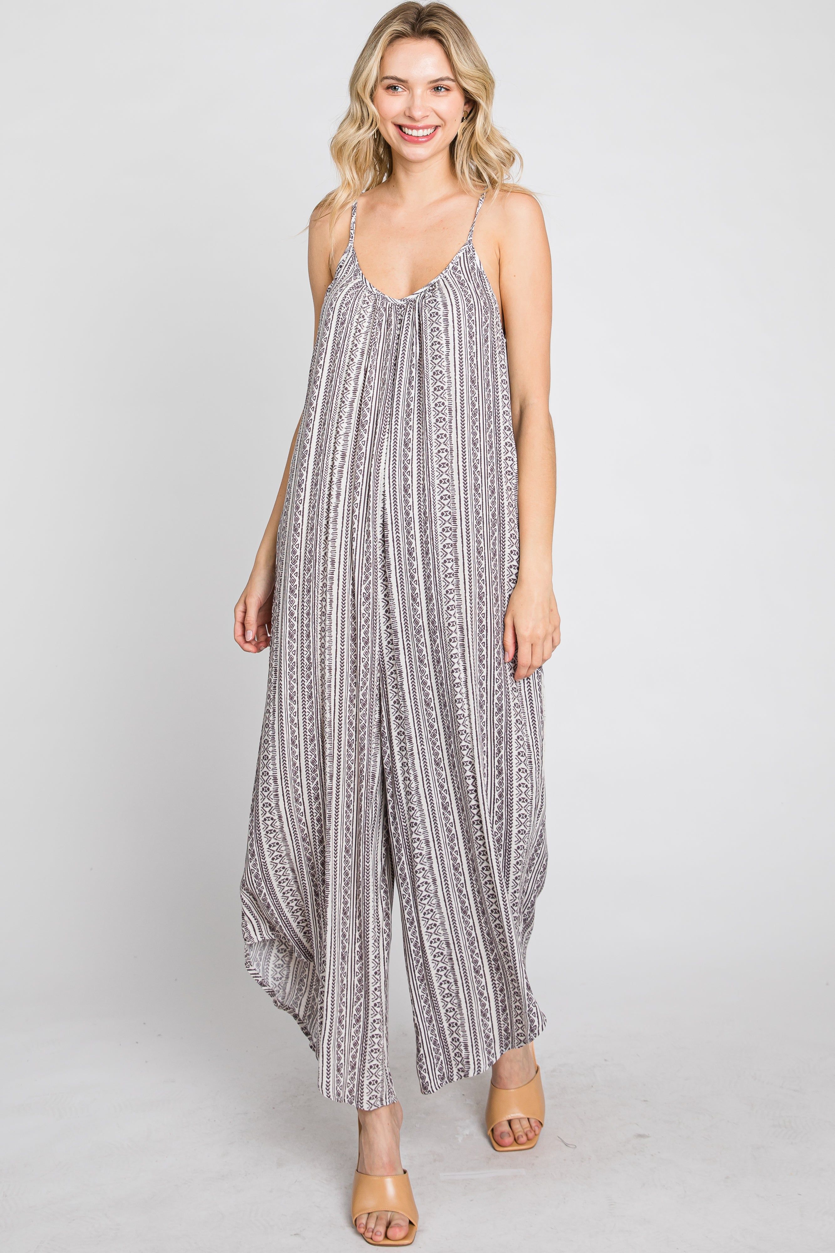 Brown Printed Asymmetrical Jumpsuit sold by Pinkblush