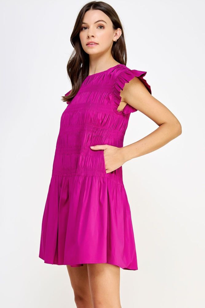 Plum Smocked Bodice Poplin Mini Dress sold by Pinkblush product image thumbnail 2