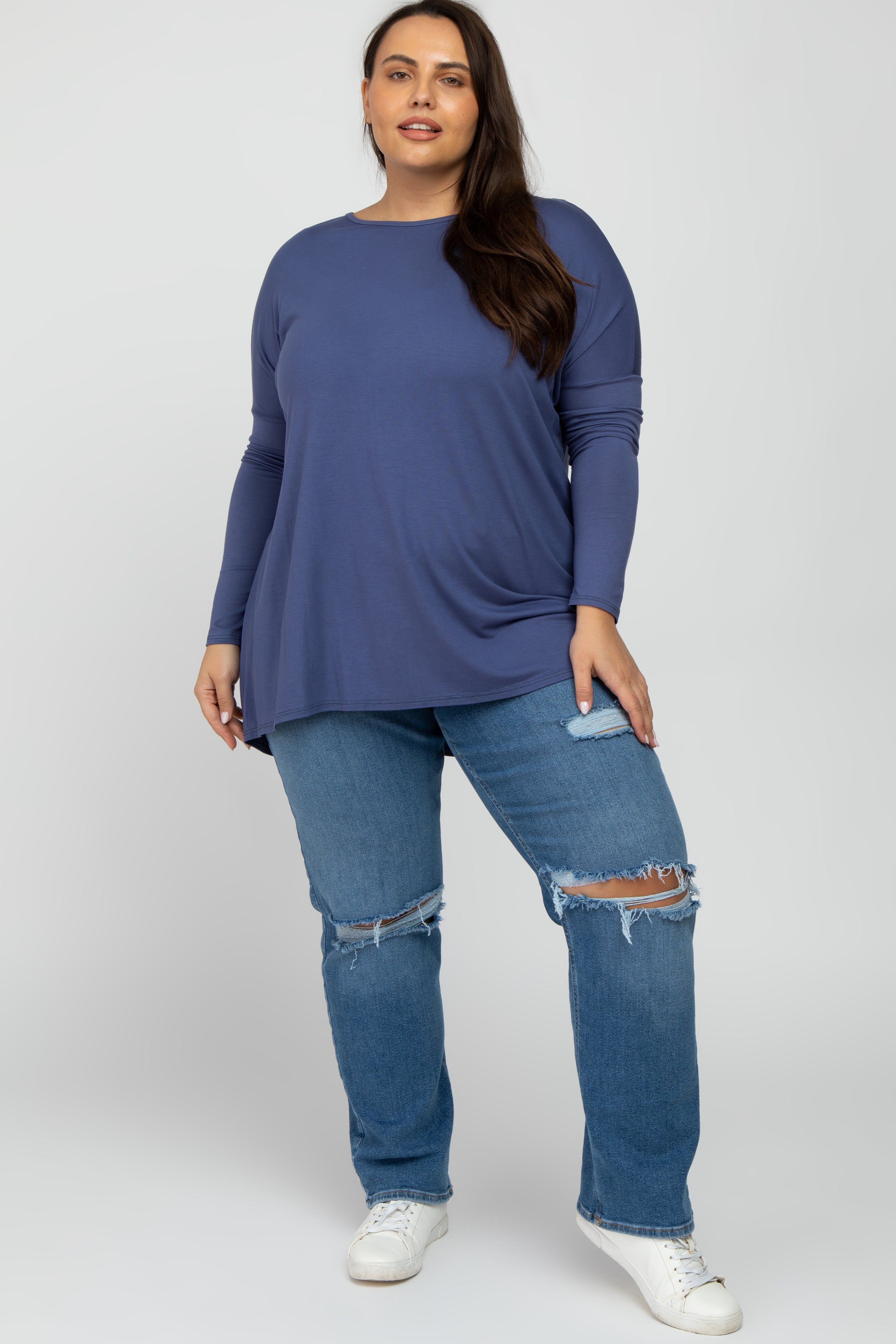 Blue Dolman Long Sleeve Plus Top sold by Pinkblush product image thumbnail 2