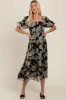 Black Floral Chiffon Ruffle Hem Midi Dress sold by Pinkblush