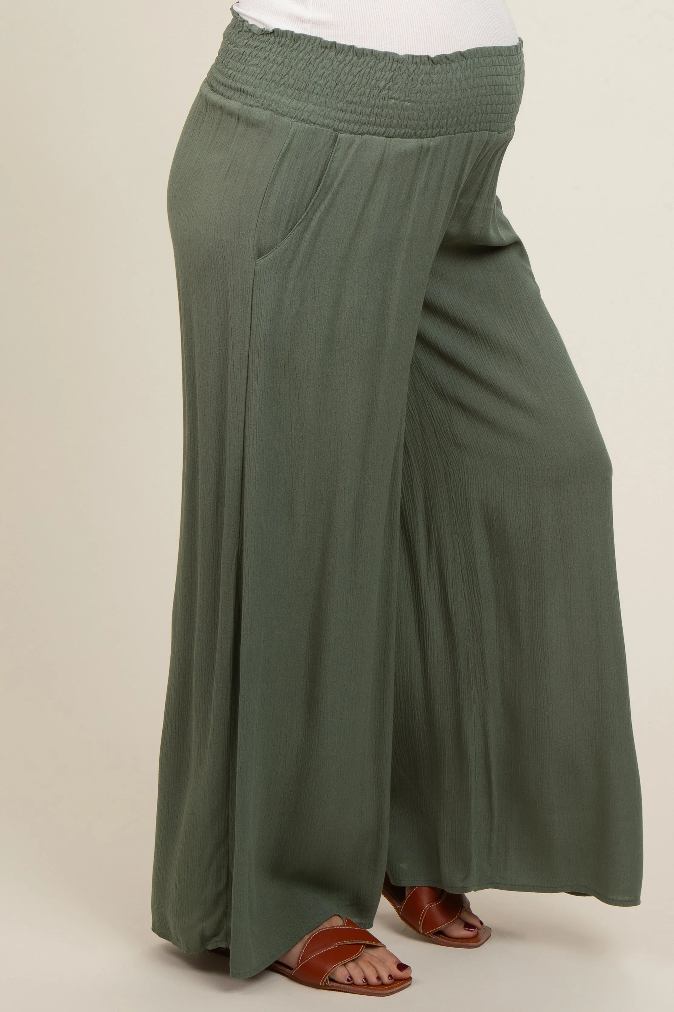 Olive Wide Smock Waist Maternity Pants sold by Pinkblush product image thumbnail 4