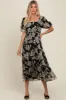 Black Floral Chiffon Ruffle Hem Midi Dress sold by Pinkblush
