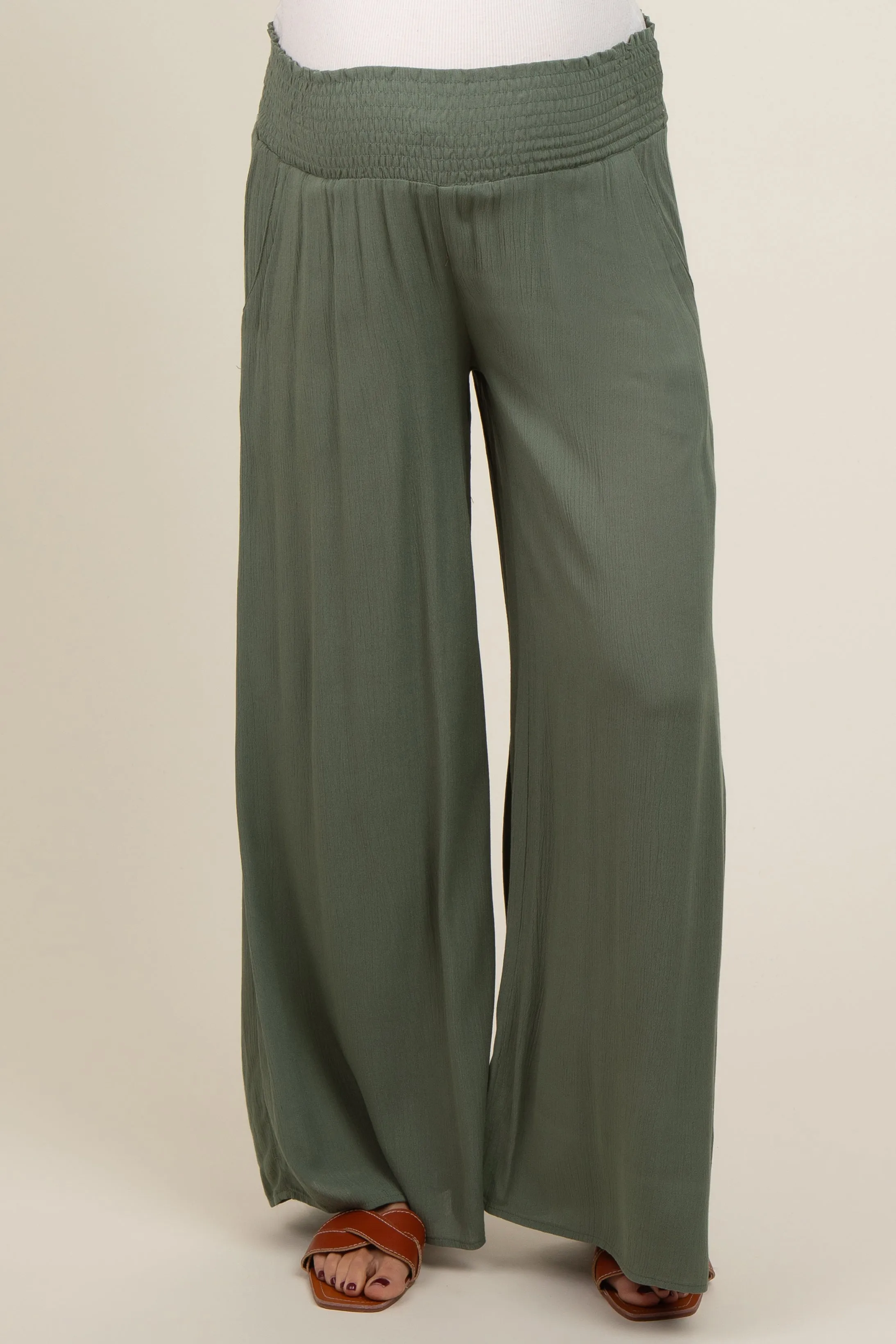 Olive Wide Smock Waist Maternity Pants sold by Pinkblush product image thumbnail 3