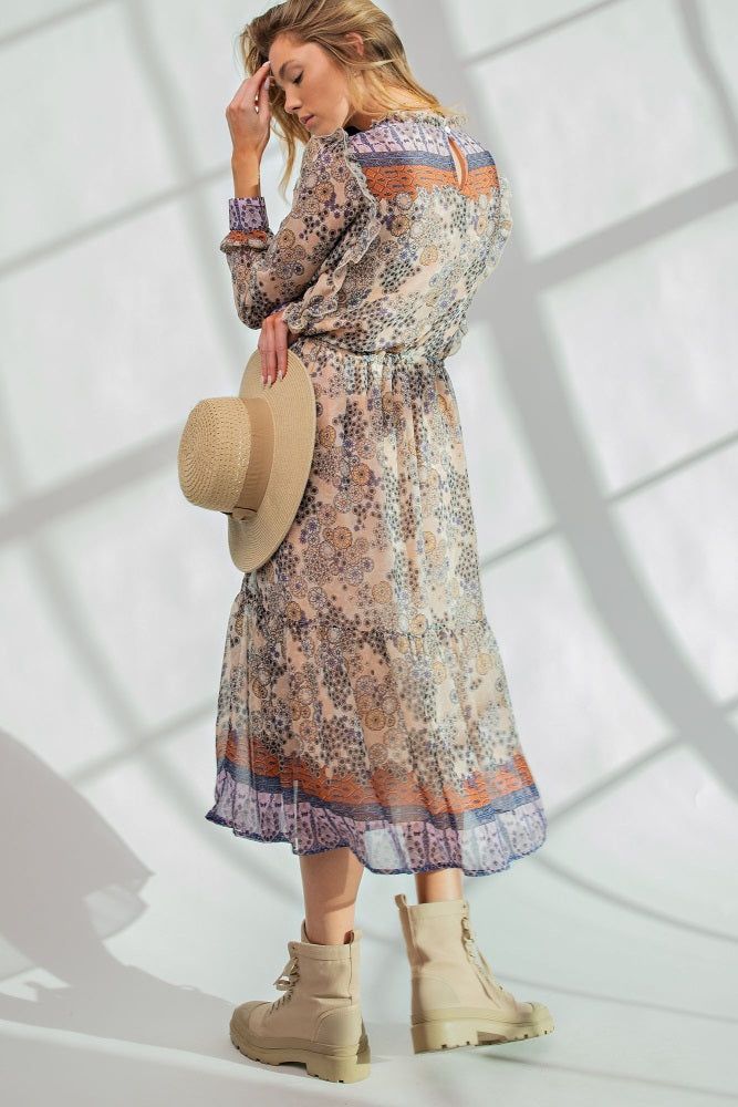 Coral Blue Printed Chiffon Midi Dress sold by Pinkblush product image thumbnail 3