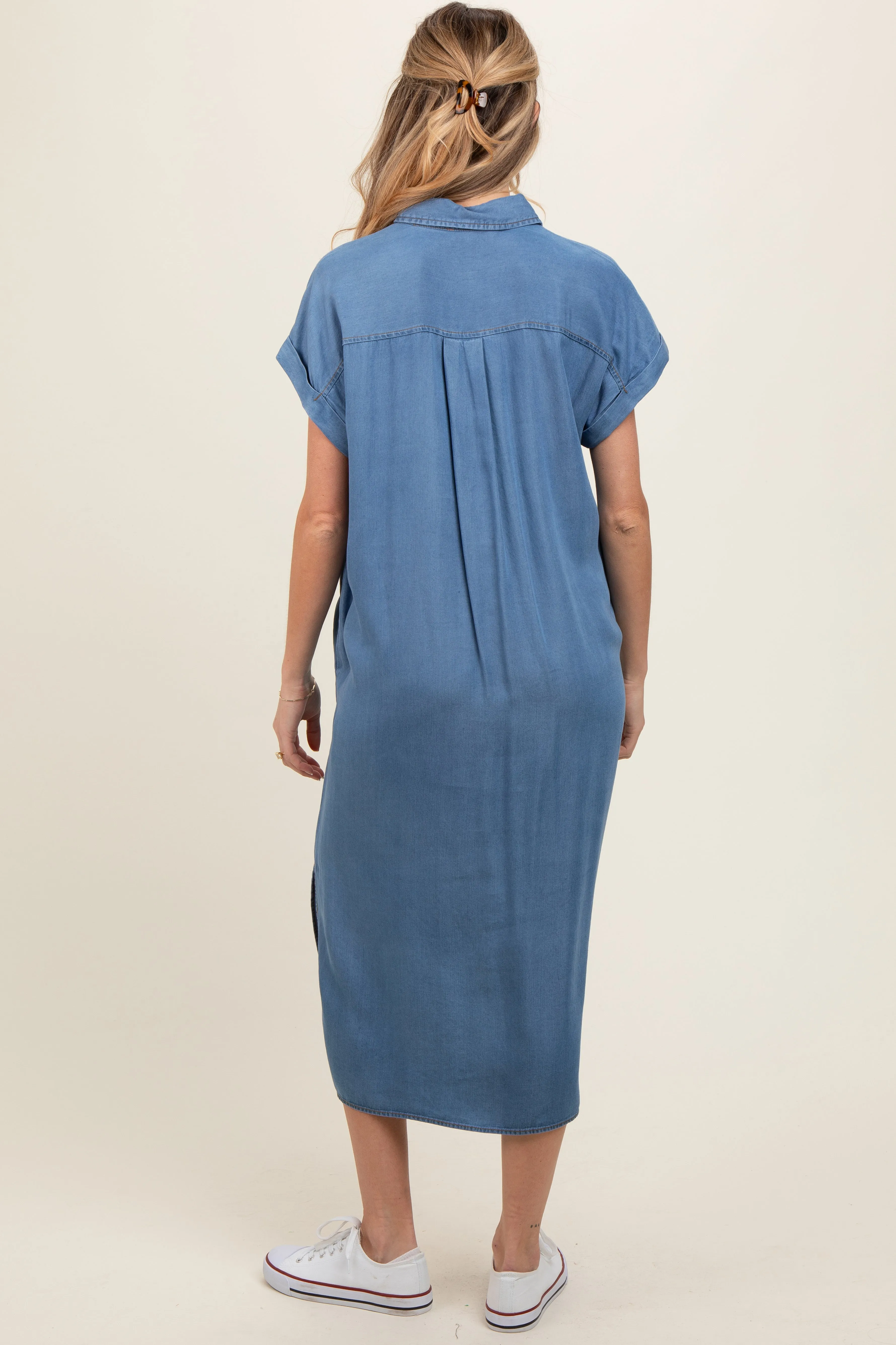 Blue Chambray Button Down Maternity Midi Dress sold by Pinkblush product image thumbnail 4