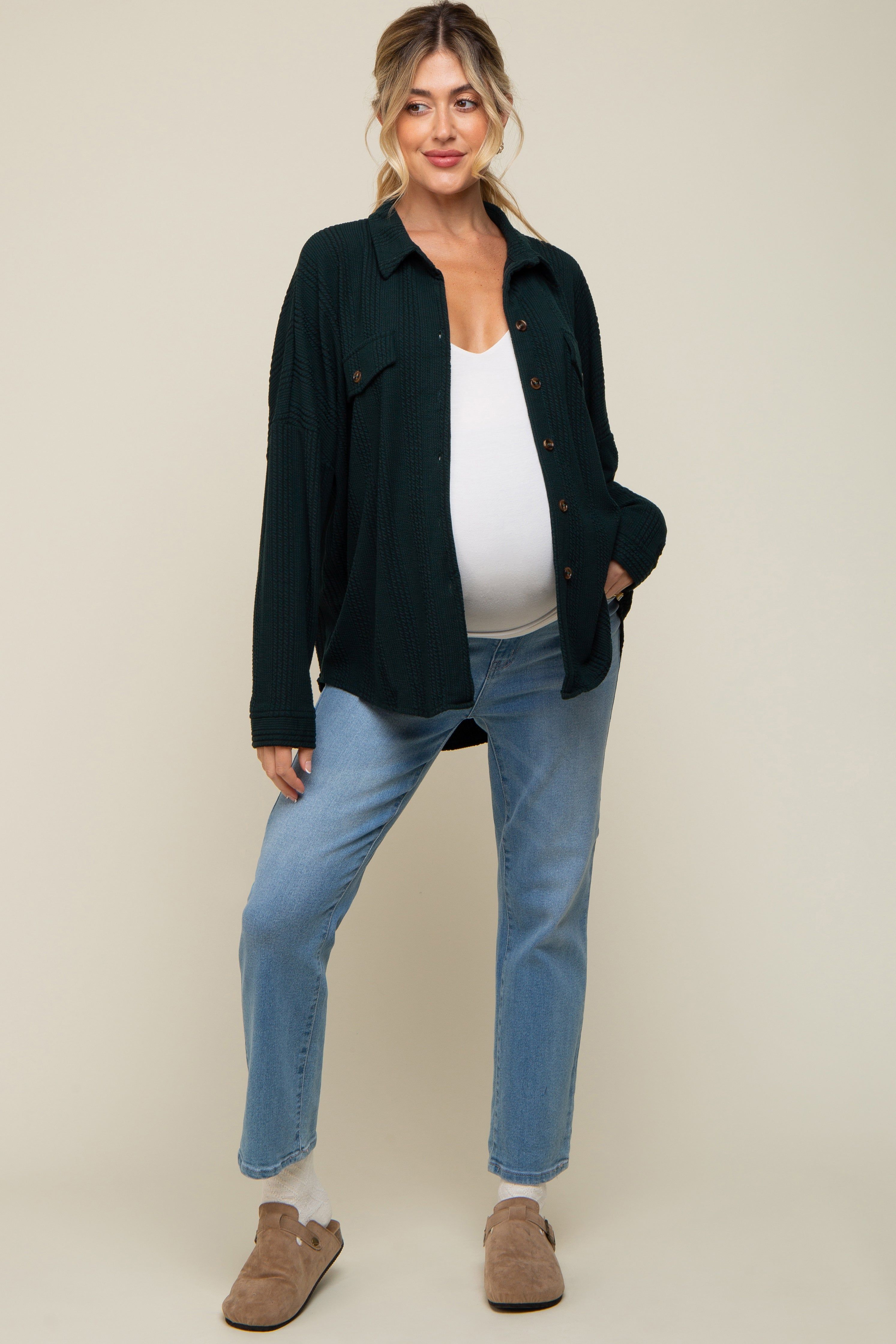 Forest Green Textured Button Front Collared Maternity Top sold by Pinkblush product image thumbnail 4