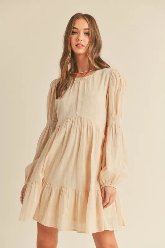 Cream Puff Long Sleeve Elastic Cuffs Baby Doll Dress sold by Pinkblush