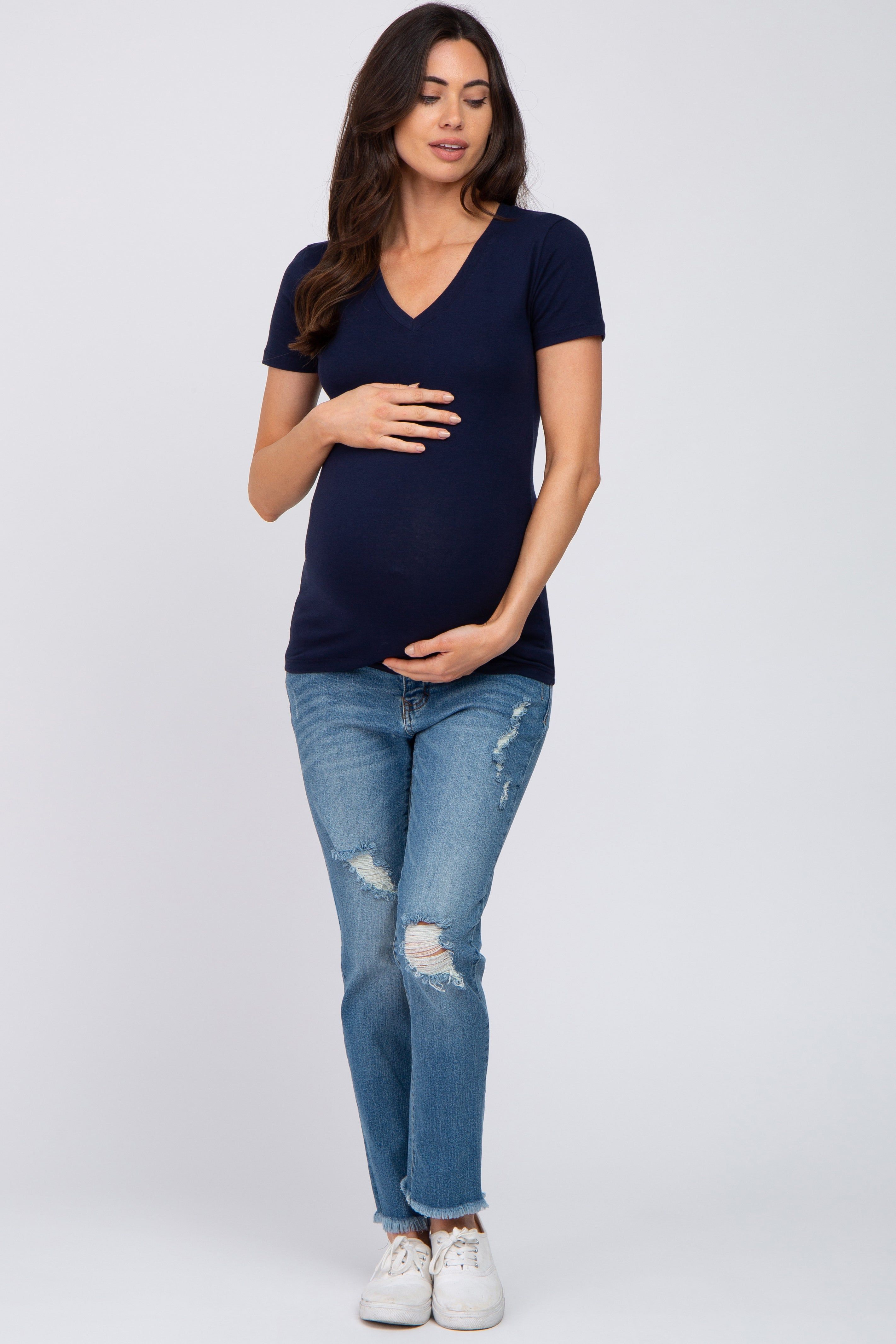 Navy Blue V-Neck Short Sleeve Maternity Top sold by Pinkblush product image thumbnail 4