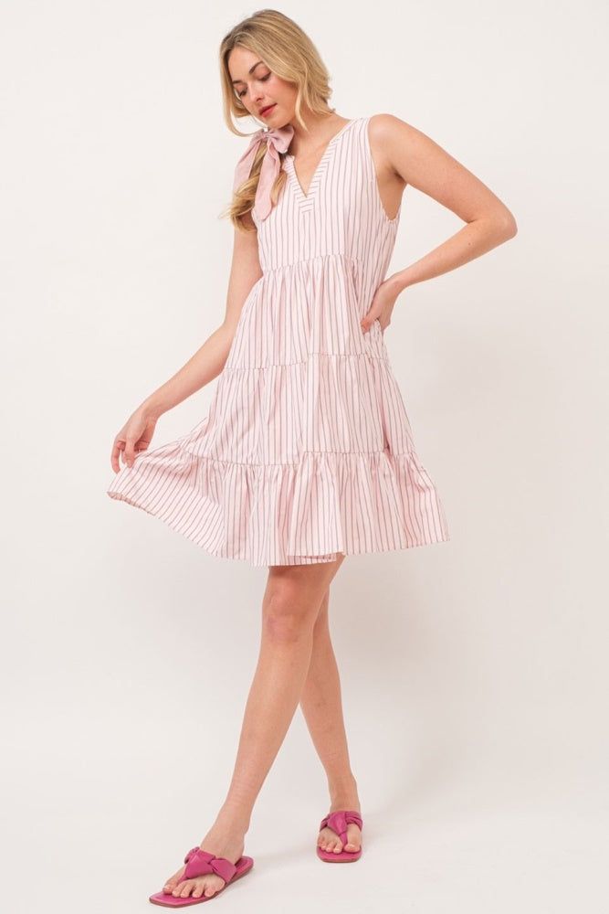 Pink Vertical Striped V Neck Sleeveless Midi Dress sold by Pinkblush product image thumbnail 2