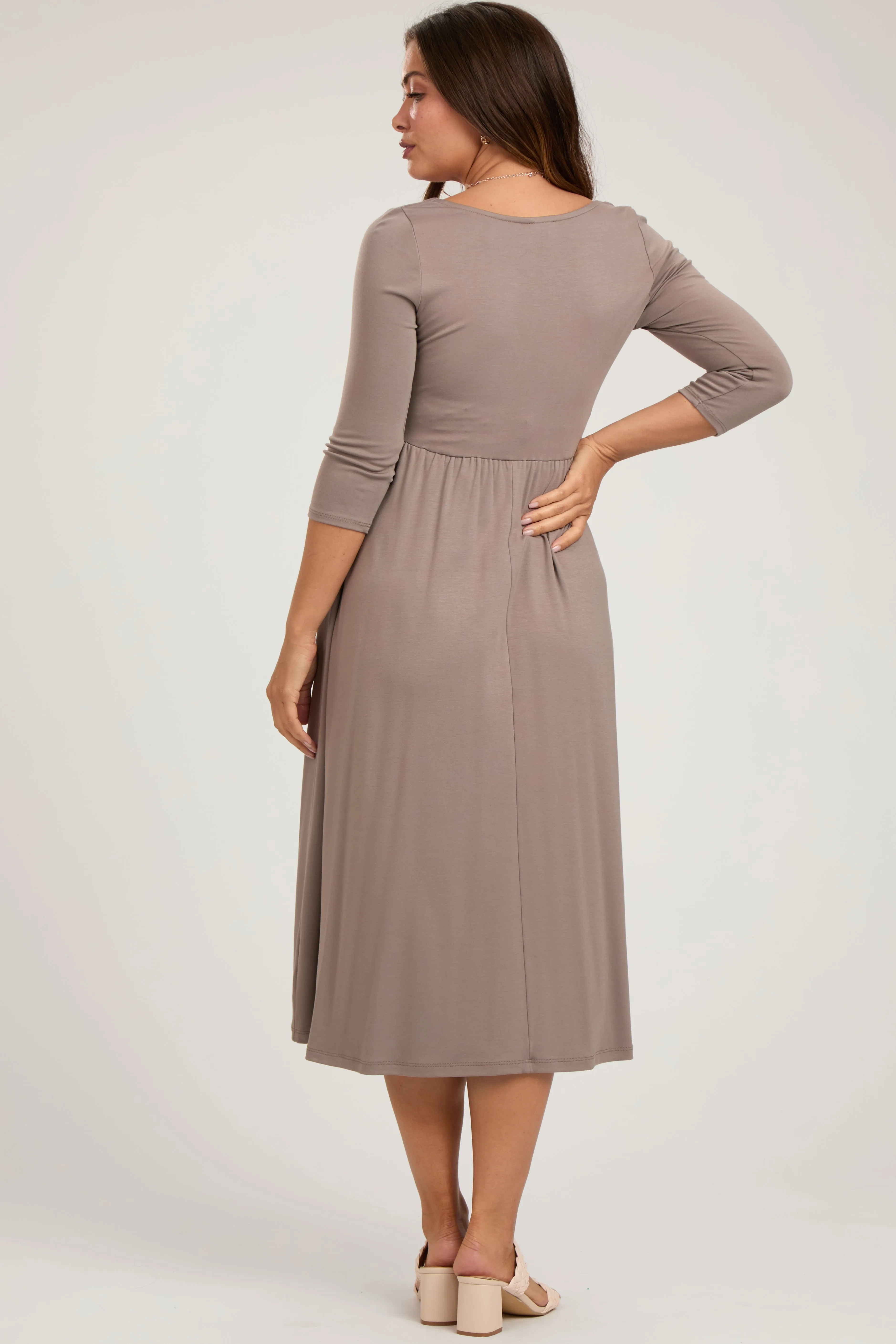 Mocha Square Neck 3/4 Sleeve Maternity Midi Dress sold by Pinkblush product image thumbnail 3
