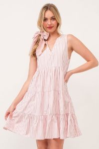 Pink Vertical Striped V Neck Sleeveless Midi Dress sold by Pinkblush