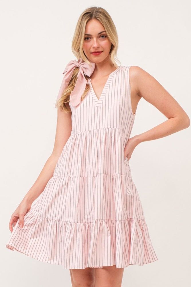 Pink Vertical Striped V Neck Sleeveless Midi Dress sold by Pinkblush product image thumbnail 3