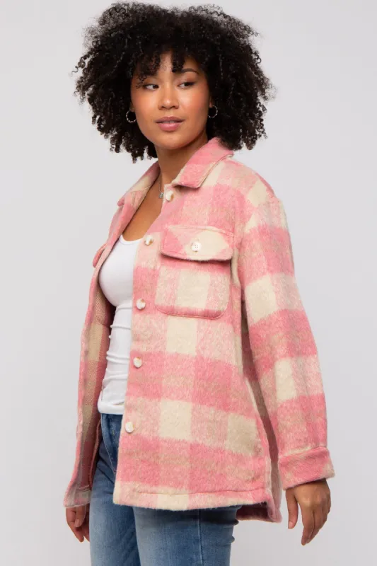 Mauve Plaid Fuzzy Button Up Jacket sold by Pinkblush