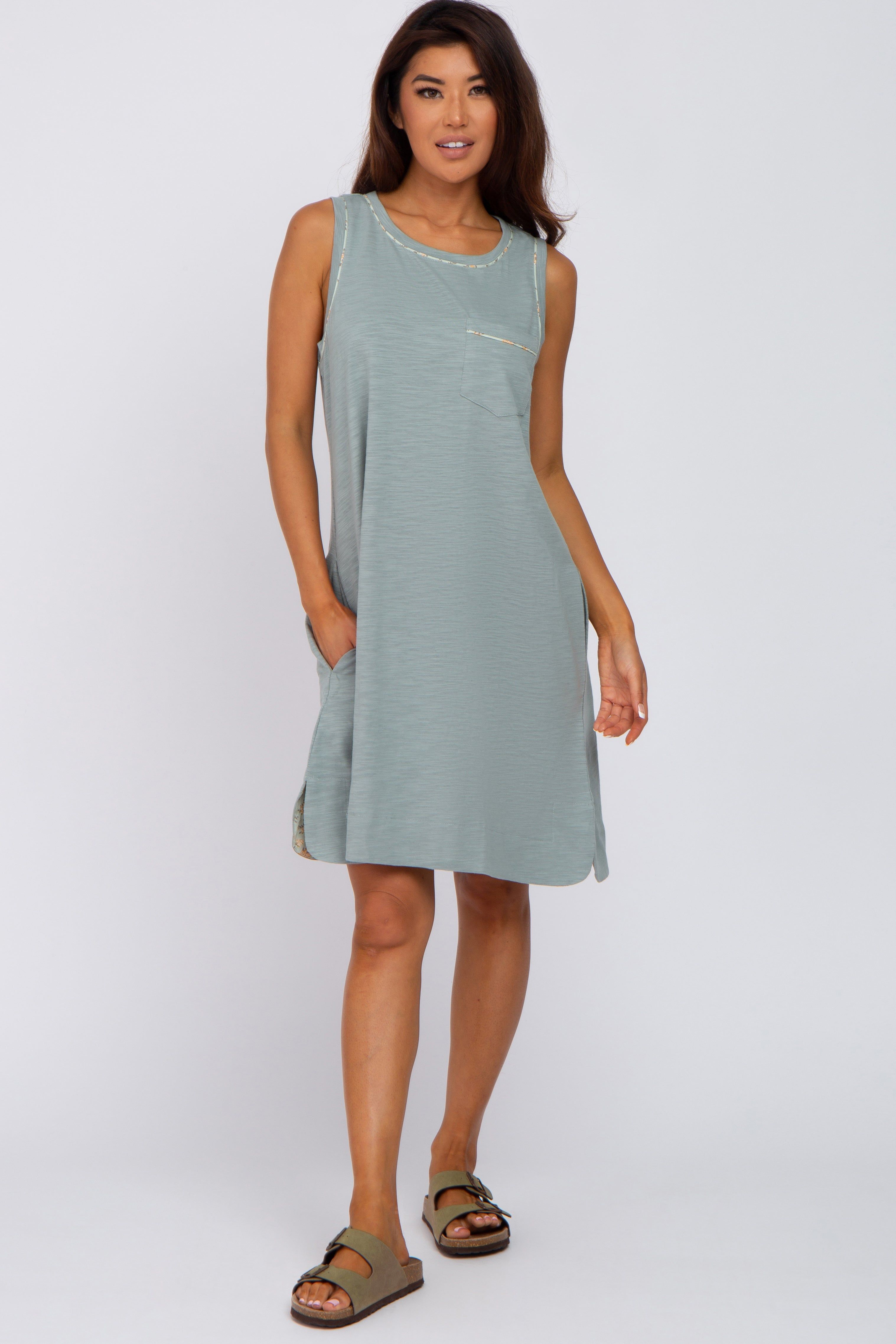 Mint Floral Trim Shift Dress sold by Pinkblush