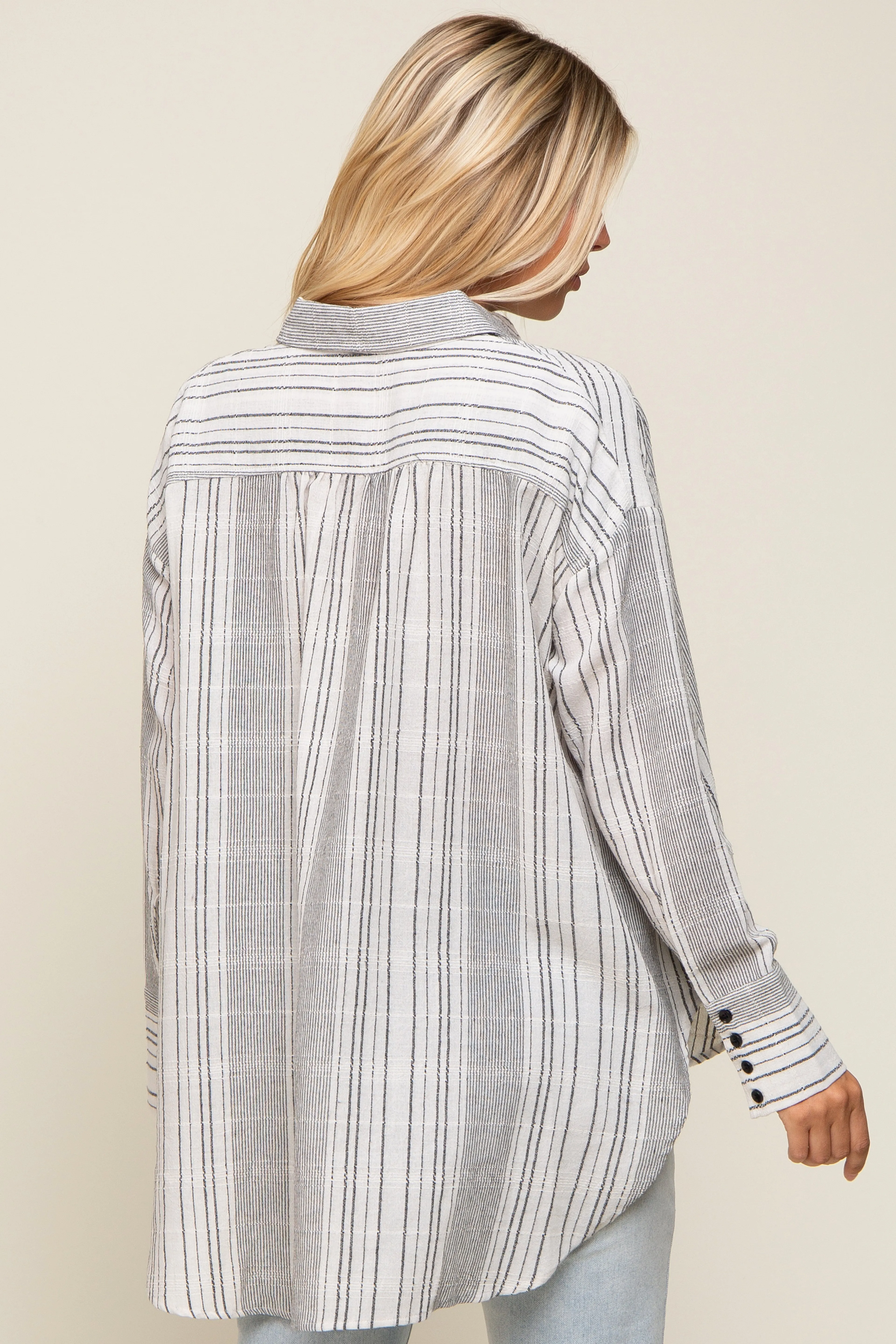 White Textured Stripe Button Down Hi-Low Top sold by Pinkblush product image thumbnail 3