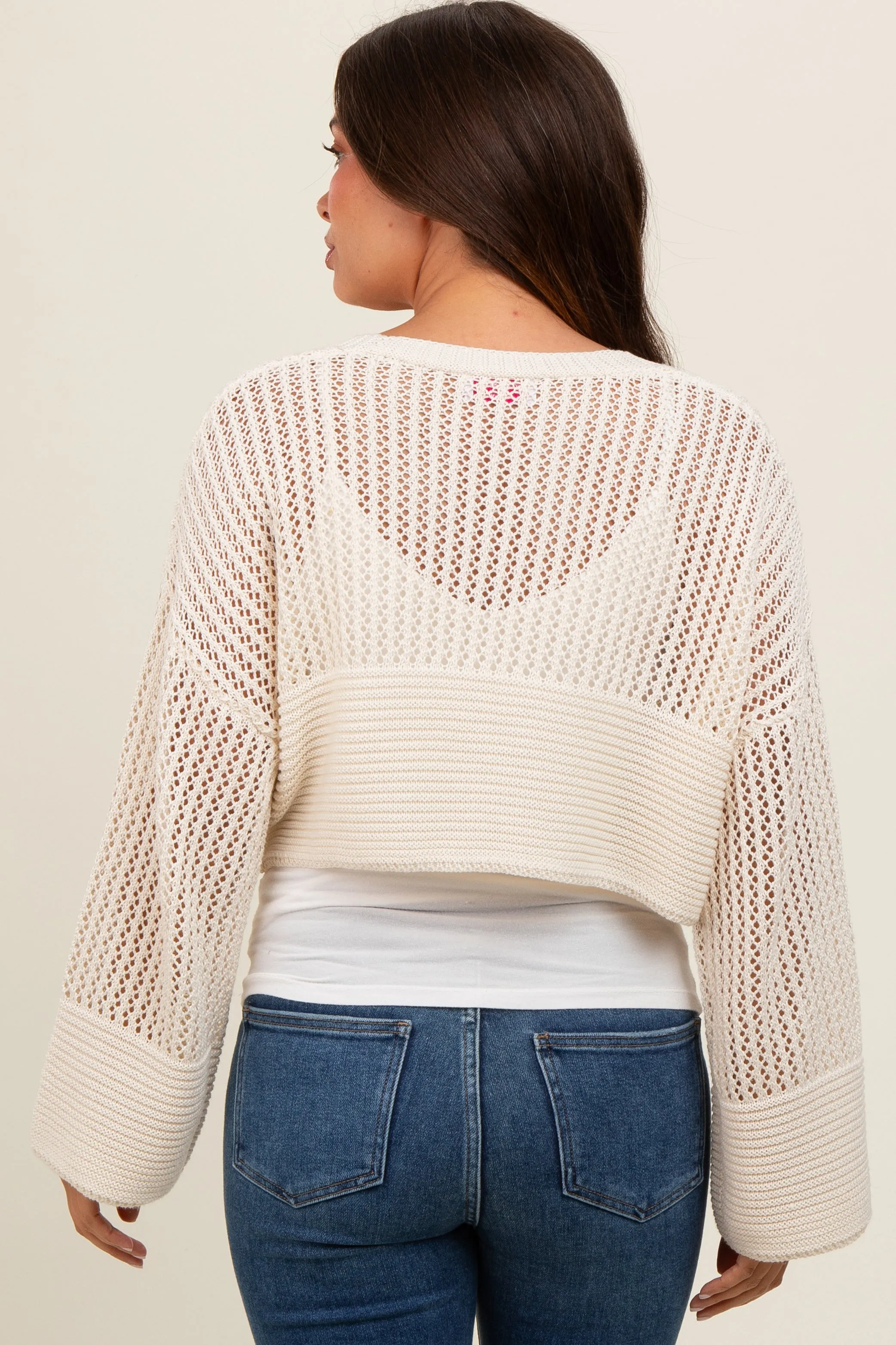 Ivory Open Knit Cropped Maternity Cardigan sold by Pinkblush product image thumbnail 4