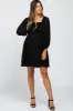 Black Textured Dot Smocked Square Neck Chiffon Maternity Dress sold by Pinkblush