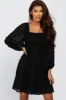 Black Textured Dot Smocked Square Neck Chiffon Maternity Dress sold by Pinkblush