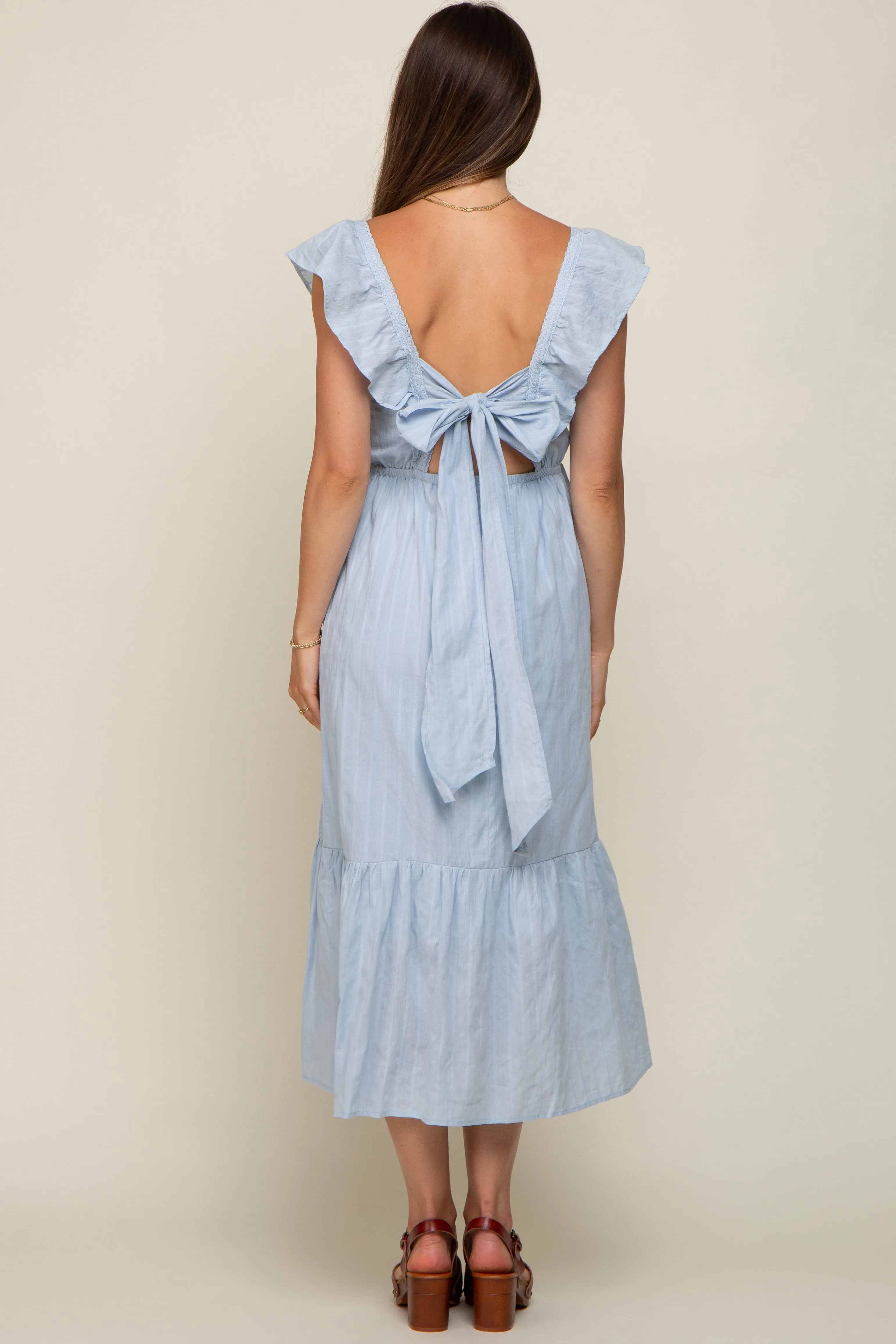 Light Blue Floral Embroidered Tie Back Maternity Midi Dress sold by Pinkblush product image thumbnail 3