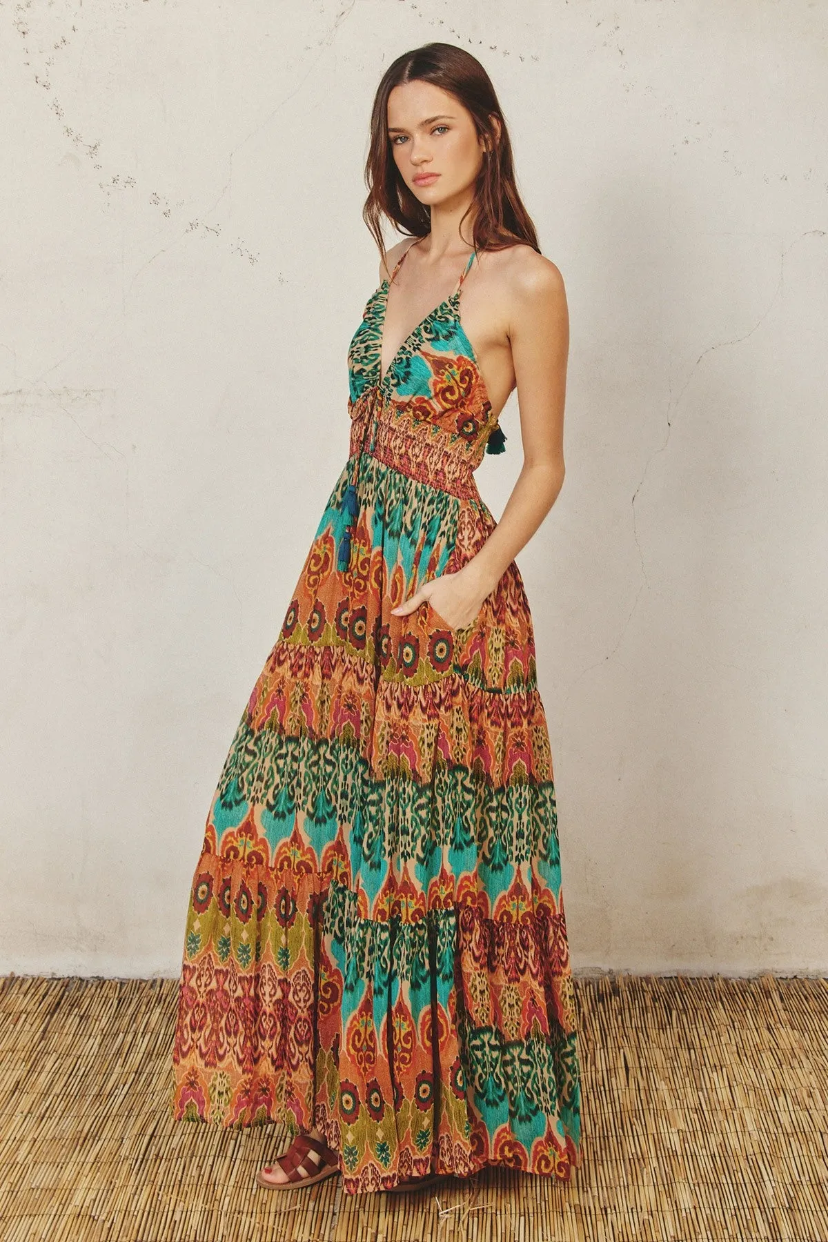 Green Damask Halter Maxi Dress sold by Pinkblush product image thumbnail 2