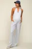 Heather Grey Halter Front Pocket Knit Maternity Jumpsuit sold by Pinkblush