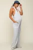 Heather Grey Halter Front Pocket Knit Maternity Jumpsuit sold by Pinkblush