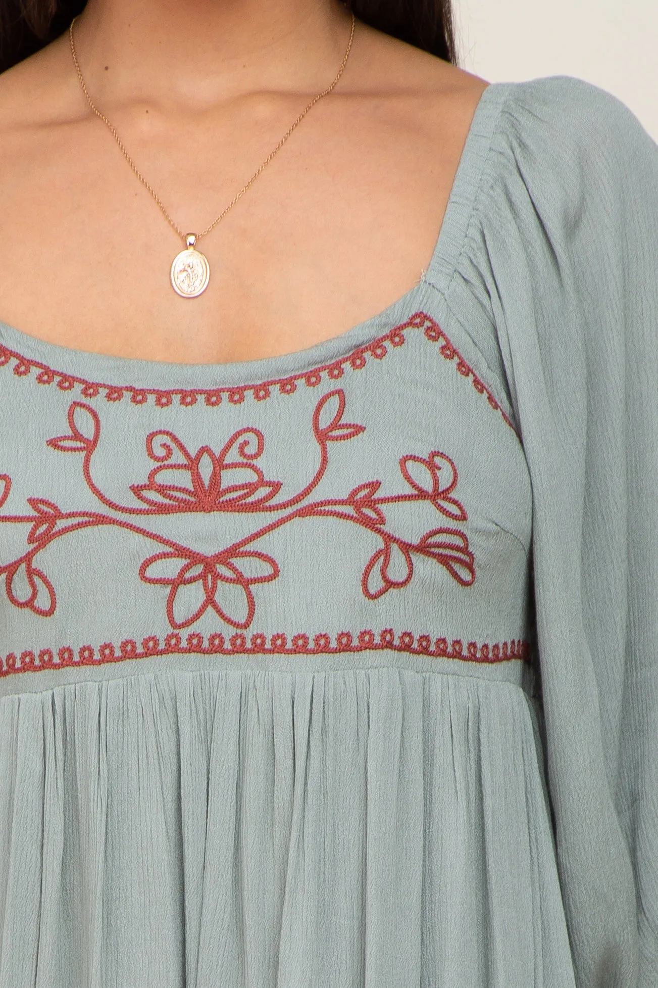 Mint Embroidered 3/4 Sleeve Maxi Dress sold by Pinkblush product image thumbnail 4