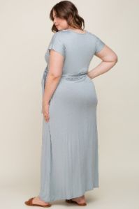 Dark Mint Basic Maternity Plus Wrap Maxi Dress sold by Pinkblush