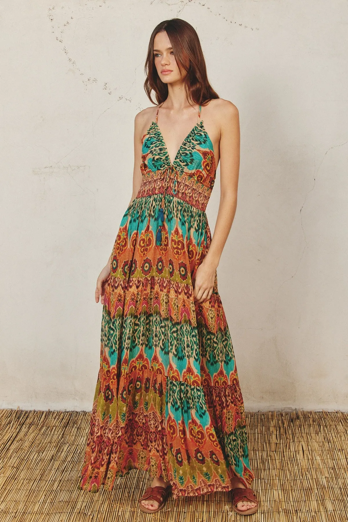 Green Damask Halter Maxi Dress sold by Pinkblush