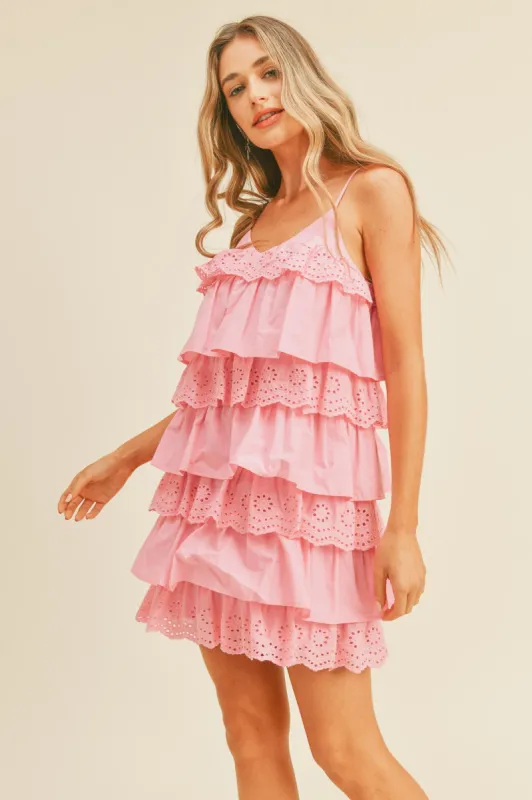 Pink Tiered Layer Mini Dress sold by Pinkblush