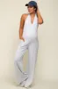 Heather Grey Halter Front Pocket Knit Maternity Jumpsuit sold by Pinkblush